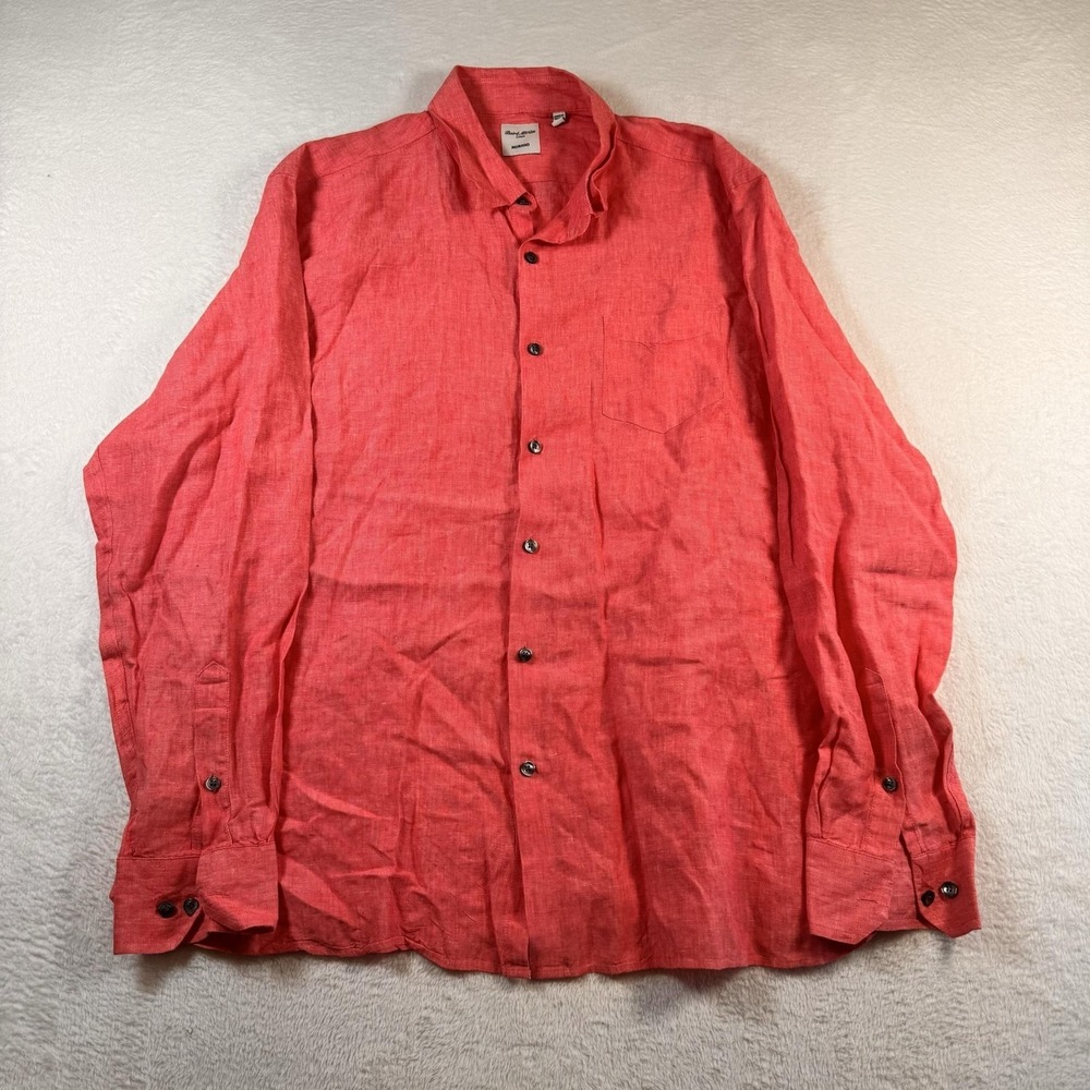 Murano Baird McNutt Linen Shirt Mens XL Pink Solid Long Sleeve Button Up Casual